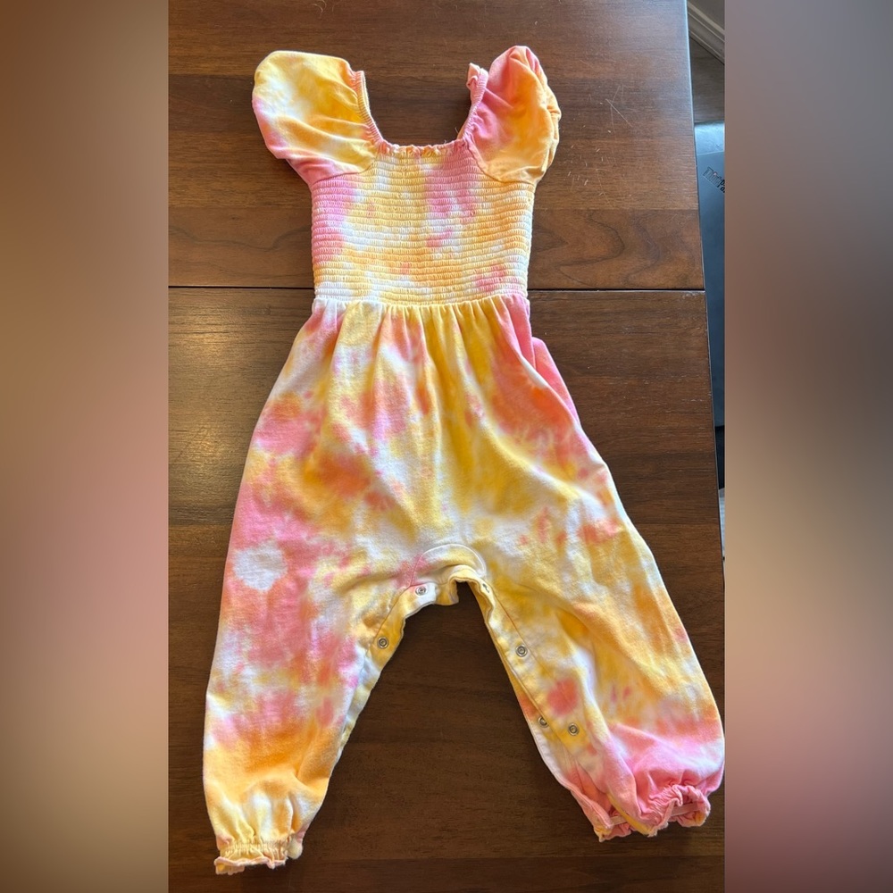 Burt’s Bees Tie Dye organic cotton toddler jumpsuit.